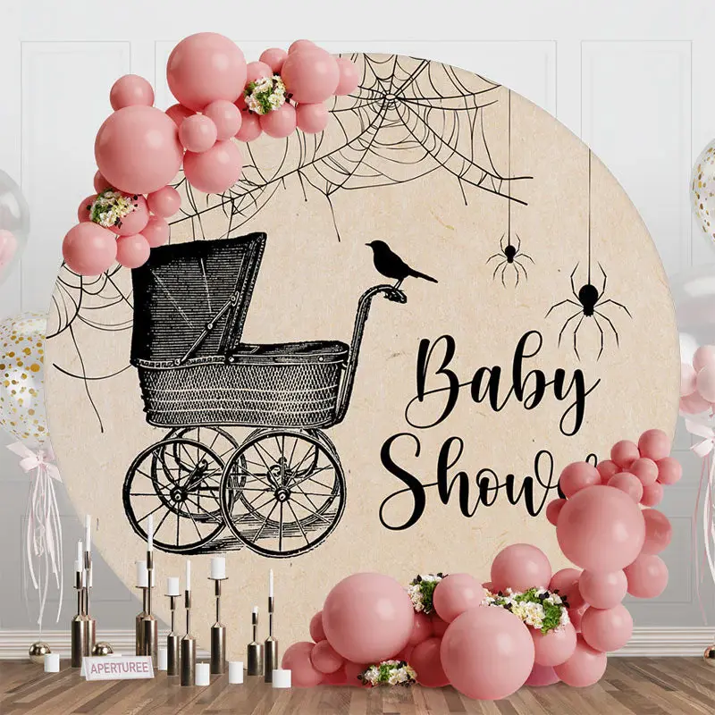 Shabby Spider Stroller Round Baby Shower Backdrop - Aperturee
