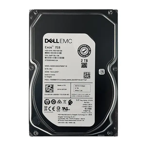 0X7C91 Dell 2TB 6Gb/s SATA 7200 3.5-Inch Hard Drive