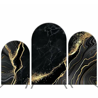 Aperturee Royal Black Golden Marbling Arch Backdrop Kit For Party | Diy Chiara Backdrop Cover | Round Arch Backdrop Cover | D...