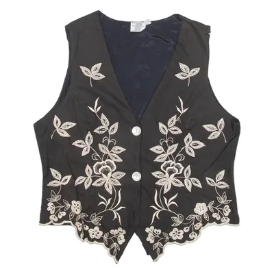 Womens Blazer Waistcoat Black Viscose Floral UK 12