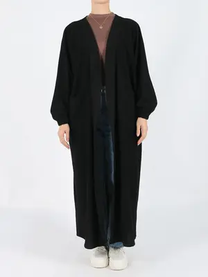 Women's Solid Drop Shoulder Pocket Open Front Coat, Casual Long Sleeve Outerwear for Fall & Winter, Ladies Clothes for Daily ...