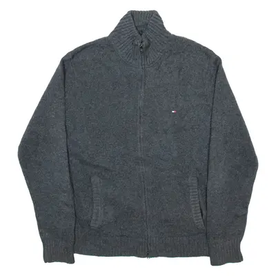 TOMMY HILFIGER Mens Jumper Grey High Neck Tight Knit Nylon L