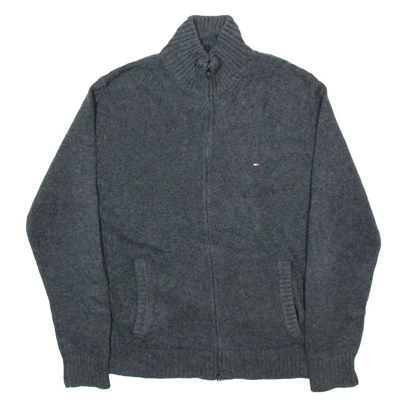 TOMMY HILFIGER Mens Jumper Grey High Neck Tight Knit Nylon L