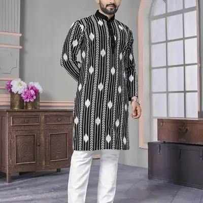 LATEST ROYAL LINEN EMROIDERY WITH SEQUENCE WORK KURTA PAYJAMA
