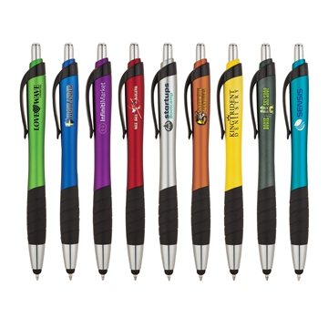 250 Customized Wave - Metallic Ballpoint Pen Stylus - Rubber Grip