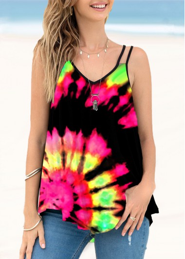 Modlily Spaghetti Strap Tie Dye Print Multi Color Camisole Top - M