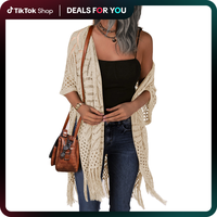 HOTOUCH Womens Knit Cardigan Open Front Outwear New Spring & Summer Hollow Out Crochet Tassel Lightweight Kimonos Sweater Spr...