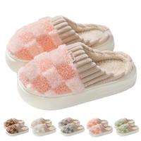 Checkered Slipper House Slippers for Women Men Plush Warm Fuzzy Slippers Flyffy Bedroom Shoes Indoor Slip On Girl Thick Sole