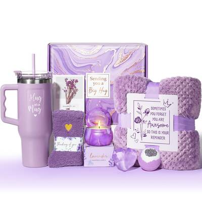 Mayicivo Easter Gifts ideas Basket for Women with Flannel and stainless steel Insulated tumbler Blanket, Unique Gifts fo