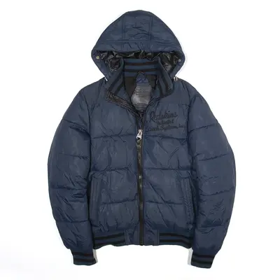 REDSKINS Bomber Style Jacket Blue Hooded Nylon Puffer Womens S