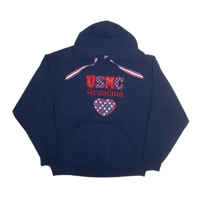 FRUIT OF THE LOOM USMC Grandma USA Hoodie Blue Pullover Womens XL