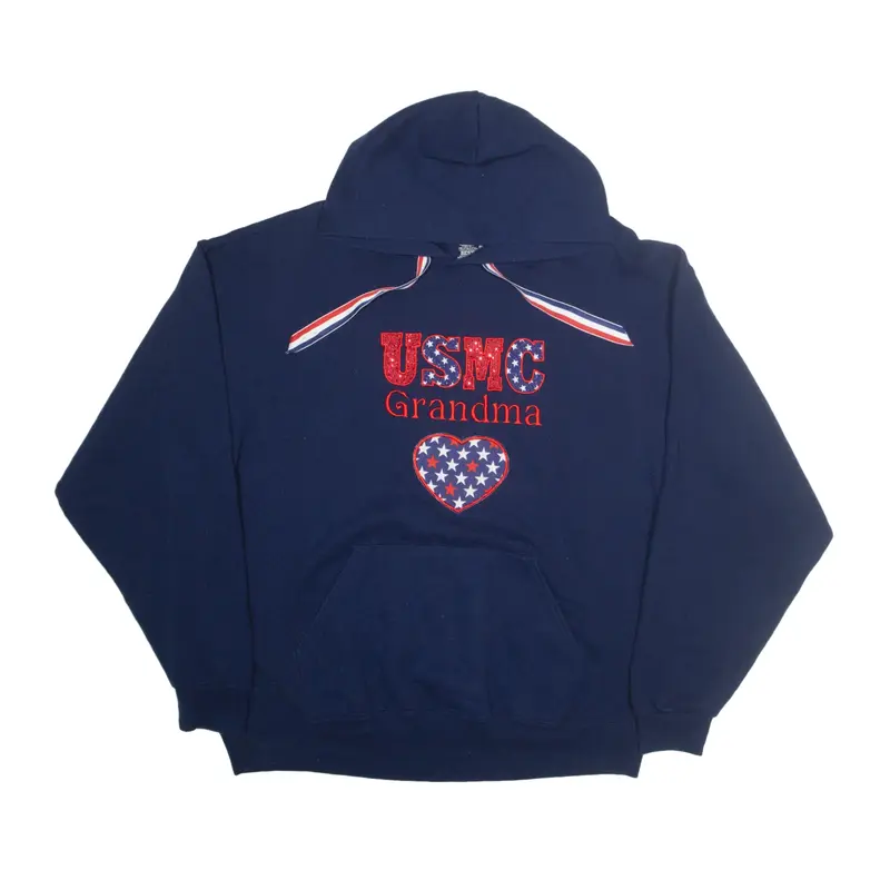 FRUIT OF THE LOOM USMC Grandma USA Hoodie Blue Pullover Womens XL