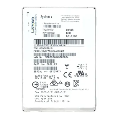 00YC321 Lenovo 200GB Multi-Level Cell SATA 6Gb/s Hot Swappable 2.5-Inch Solid State Drive