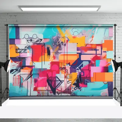 Colorful Art Pattern Brick Graffiti Wall Backdrop - Aperturee