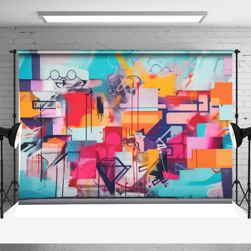 Colorful Art Pattern Brick Graffiti Wall Backdrop - Aperturee