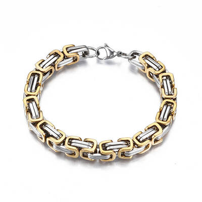 Ion Plating(IP) Two Tone 201 Stainless Steel Byzantine Chain Bracelets