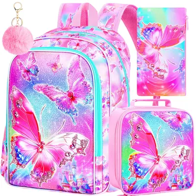 3PCS Kids Butterfly Backpack, 16\