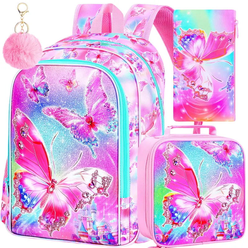 3PCS Kids Butterfly Backpack, 16\