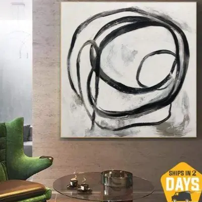 Large Original Abstract Painting Framed Wall Art Black And White Painting Minimalist Art Acrylic Painting | SPIRALE 46"x...