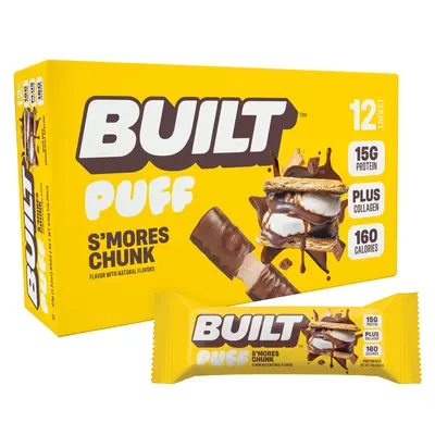 S'mores Chunk, BUILT Puff Protein Bar, Protein Packed Snack, 160 calories, 12 Count Box