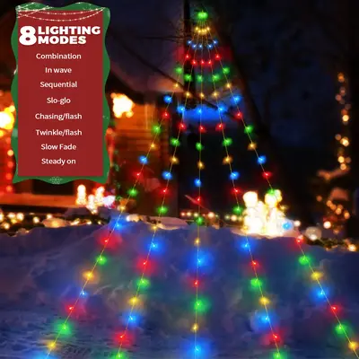 Liveasily Solar Powered Christmas Waterfall Hanging Lights Outdoor, 16.4FT String Lights Hanging Lights Decorations for Garde...
