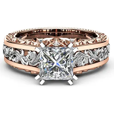 10K Rose Gold Princess Cut Vintage Moissanite Engagement Ring for Men