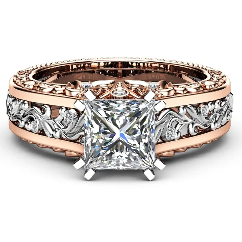 10K Rose Gold Princess Cut Vintage Moissanite Engagement Ring for Men