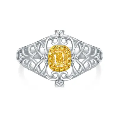 18K White Gold Yellow Drill Personalized Classic Name Ring