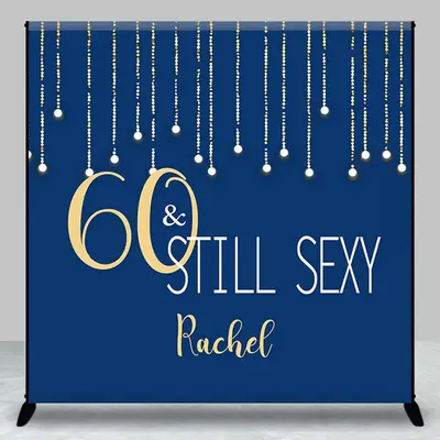Custom 60th Birthday Blue Gold Photo Booth Backdrop - Aperturee