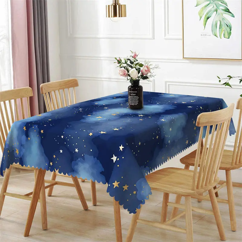 Little Star Dark Blue Night Rectangle Tablecloth - Aperturee