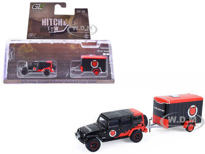 2012 Jeep Wrangler Unlimited Diablo Sport Black with Red Graphics and Small Cargo Trailer Hitch & Tow Series 33 1/64 Diec...