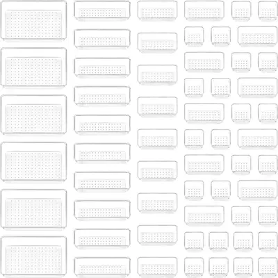 Durable 25/37/60 PCS Clear Plastic Drawer Organizers Set, 4-Size Versatile Silicone Bathroom Boxes and Vanity Trays, Storage ...