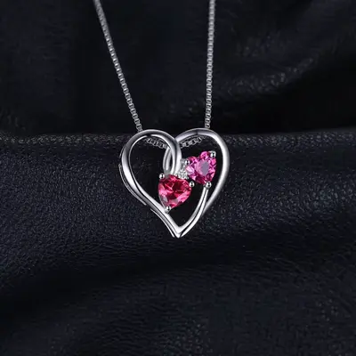 Love Heart Pendant Necklace with 1.2Ct Created Ruby and Pink Sapphire in 925 Sterling Silver - Ideal Gift for Women