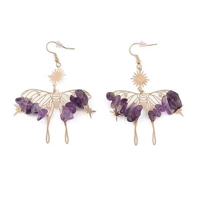 Natural Amethyst Chips Dangle Earrings
