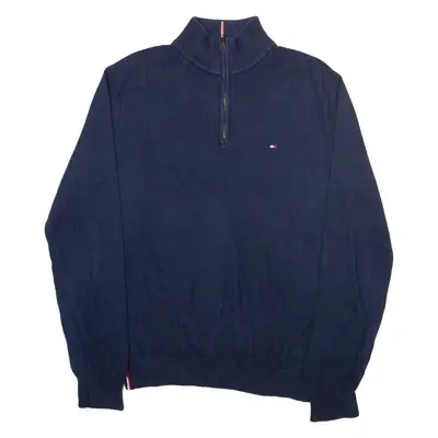TOMMY HILFIGER Mens Jumper Blue 1/4 Zip Tight Knit M