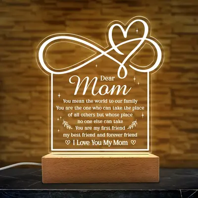 SANDJEST Dear Mom Acrylic Night Light | Table Bedside USB Powered Decorative Light, Gift for Mother's Day Birthday Christmas,...