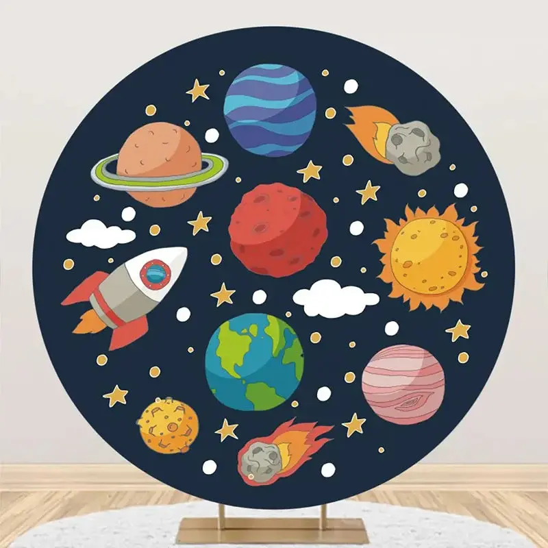 Rocket Stars Cloud Galaxy Round Birthday Backdrop - Aperturee