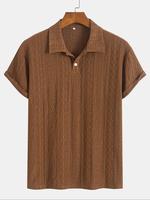 Men's Solid Jacquard Short Sleeve Polo Shirt, Regular Fit Casual Breathable Comfy Top for Summer, Fashion Men's Clothes for D...