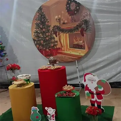 Aperturee Circle Christmas Tree And Warm House Decoration Backdrop | Christmas Photo Booth Backdrop | Xmas Backdrop | Christm...