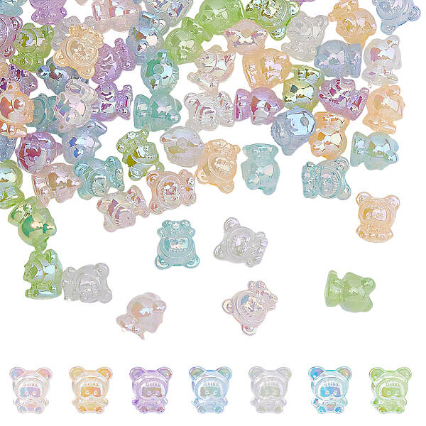 70Pcs 7 Colors UV Plating Rainbow Iridescent Acrylic Beads