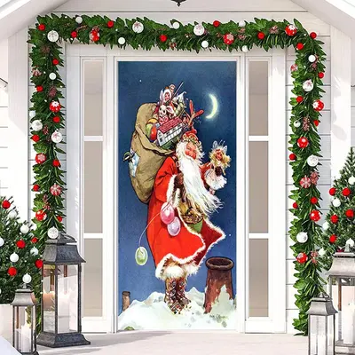 Santa Claus Gifts Baggage Moon Christmas Door Cover - Aperturee