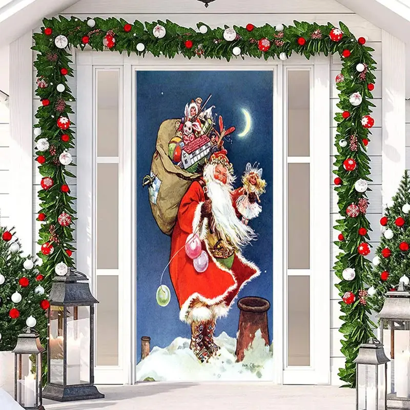 Santa Claus Gifts Baggage Moon Christmas Door Cover - Aperturee