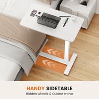 Adjustable Height Mobile Bed Table with Hidden Wheels & Quieter Move White Brown Multifunctional Shelf Workstation for Comput...