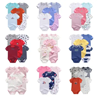 5Pcs Baby Bodysuit Set - Short Sleeve Cartoon Print Jumpsuit for Newborns 0-12 Months | Cute Infant Outfits for Boys & Girls