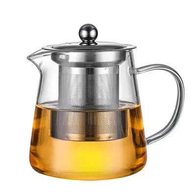 Glass Tea Pot with Removable Stainless Steel Filter & Handle, 1/5 Counts Clear Tea Pot & Cup Set, Tea Making Tool for Home Of...