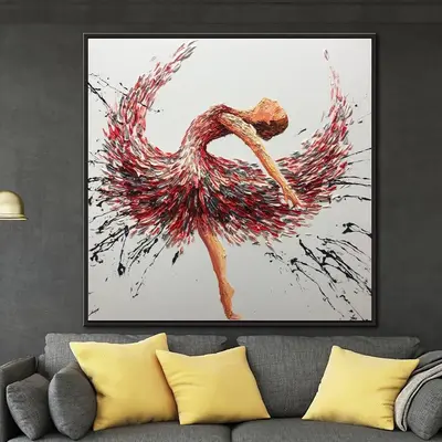 Large Abstract Wall Art Ballerina Painting Red Paintings On Canvas Human Wall Art Modern Wall Art Frame Painting | BALLERINA ...