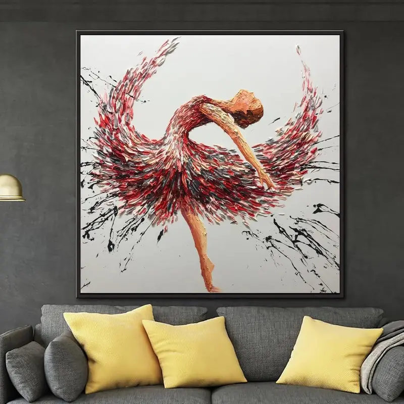 Large Abstract Wall Art Ballerina Painting Red Paintings On Canvas Human Wall Art Modern Wall Art Frame Painting | BALLERINA ...
