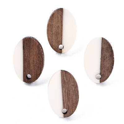 Opaque Resin & Walnut Wood Stud Earring Findings