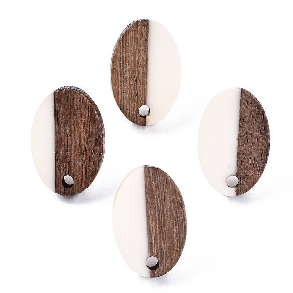 Opaque Resin & Walnut Wood Stud Earring Findings