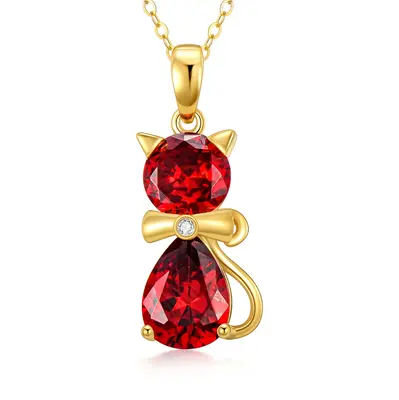 14K Gold Cubic Zirconia Cat Pendant Necklace